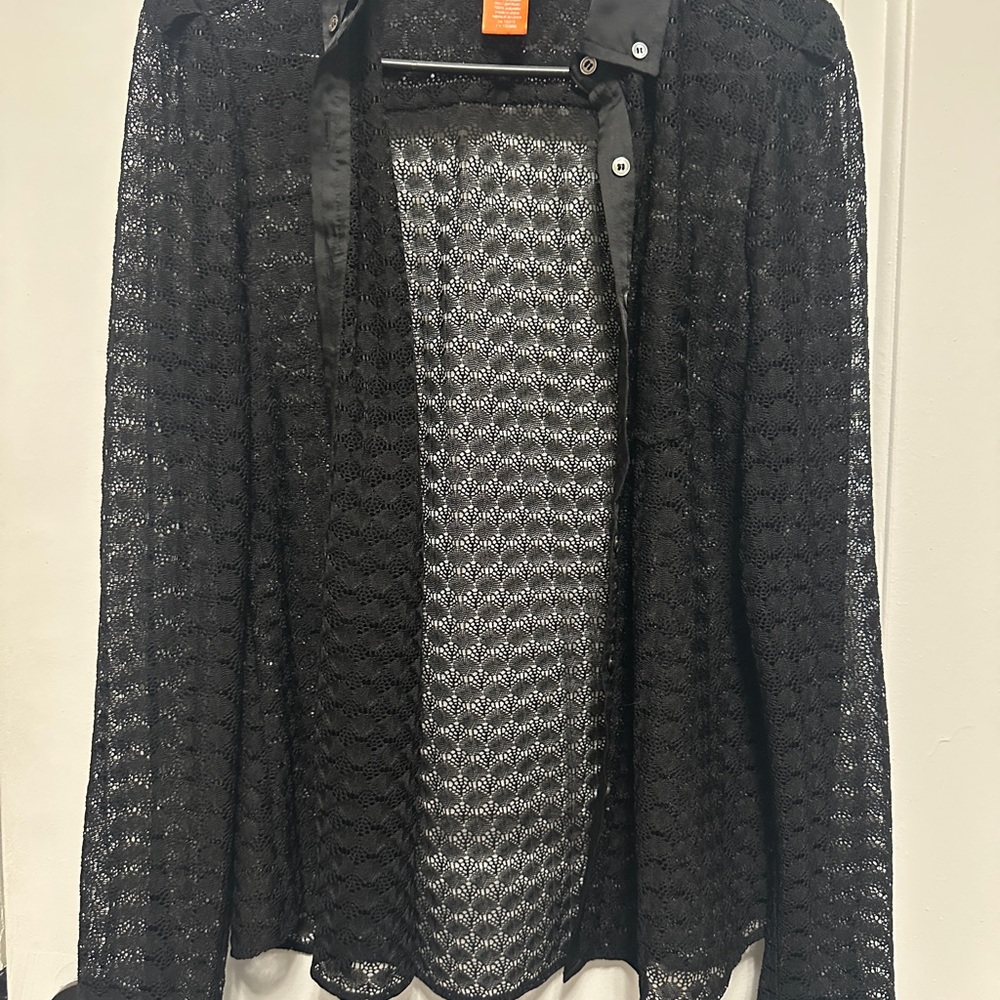 Black Mesh Button Up